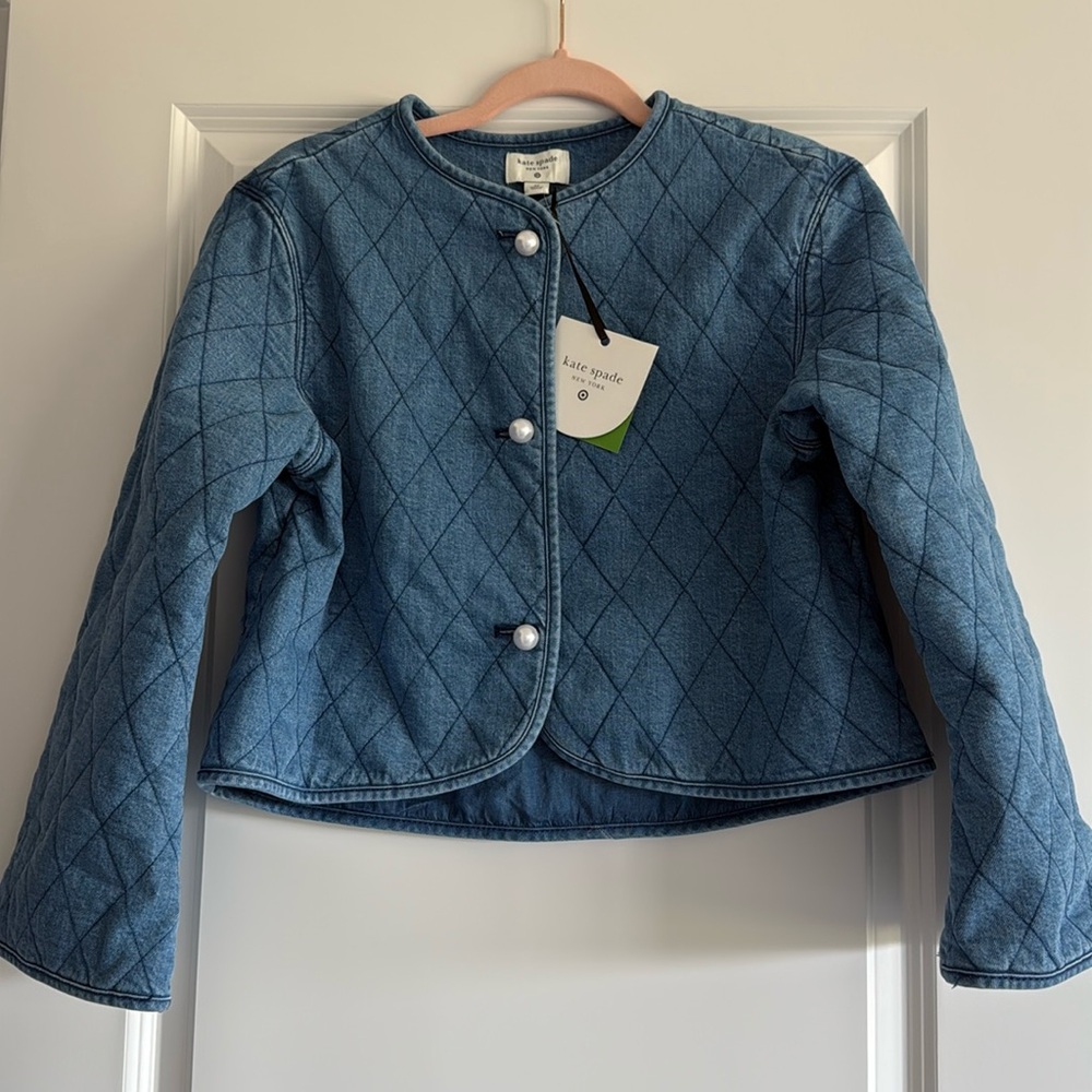 New Kate Spade Quilted Pearl Denim Jean Jacket Coat x Target
